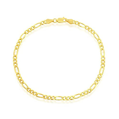 14K Gold Plated Chains – Pave Figaro/Figaro/Cuban/Marina/Franco/Cross/Butterfly/Hearts & Beads/Elephant Charms Rolo 9”/9+1” Anklets – Jewelry for Women or Teens - style: 9" - 3.5mm Figaro