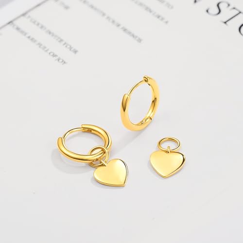 DAILY VIBES Cute Butterfly Star Cross Heart CZ Dangle Earrings for Women | 925 Sterling Silver Post, 14K Gold or Silver Plated, Mini Cubic Zirconia Dainty Drop, Cartilage Small Huggie Hoop Earrings - color: Gold Mini Heart