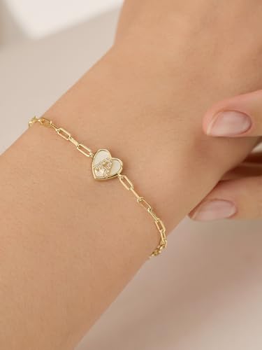 Gold Initial Bracelet For Women, 14k Gold Letter Bracelets | Adjustable Stacking Bracelets Jewelry Gift For Women, Valentines Mother Christmas Jewelry for Women Her 6.5-8 Inch - color: A