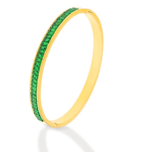 Gold Rhinestone Bangles Bracelets for Women, Chunky Crystal Stainless Steel Stackable Cuff Bracelet Prom Fashion Jewelry Gift - color: Green Emerald