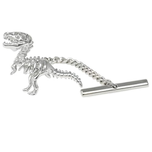 Men’s Tie Tack Tie Pin with Chain – Classic Lapel Pin Accessory for Dress Shirts, Suits & Formal Wear - style: Dinosaur Skeleton