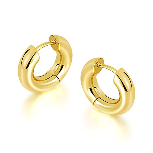 FAMARINE Chunky Thick Hoop Earrings for Women Gold Hoops Huggie Earrings for Men Gift - color: 5/8" Hoop