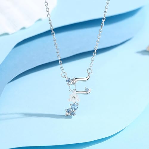VIKI LYNN Initial Necklace for Women 925 Sterling Silver Initial A to Z Letter Pendant Necklace with Blue Flower Cubic Zirconia Birthday Engagement Gift for Women,Mom, Couple - style: Letter F