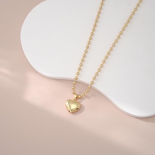 Gold Silver Necklace for Women, Dainty Cubic Zirconia Pendant | Teardrop CZ Charm, 14K Gold/Sterling Silver Plated, Adjustable Chain, Hypoallergenic & Waterproof Jewelry, Cute Trendy Gift - color: Gold-Puffy heart/ball chain