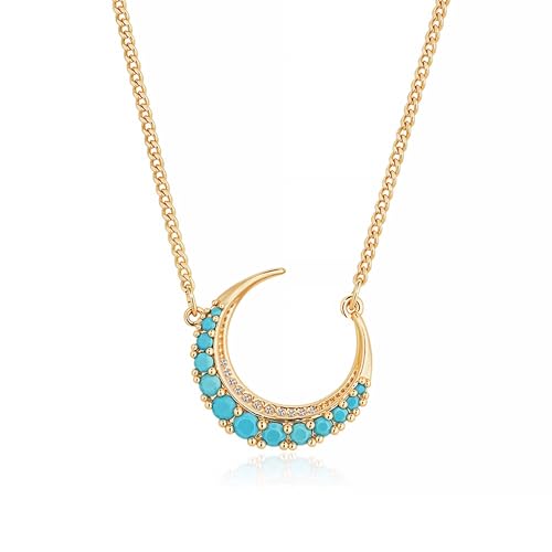 MTMY Gold Moon Pendant Necklace for Women,14K Gold Plated Dainty Chain Crescent Moon Sun Star Necklace Jewelry - style: tur crescent
