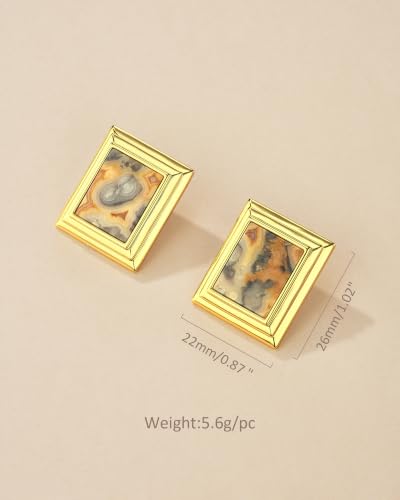 18K Gold Plated Burgundy Maroon Black Large Chunky Thin Ribbed Chamfered Square Geometric Dangle Stud Statement Earrings for Women by SNGIA , Big Tropical Button Bohemian Handmade Trendy Baroque Enamel Vacation Summer Chandelier Drop Jewelry Gifts, Rectan