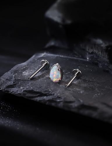 16G Astm F136 Titanium Internal Thread Flat Back Earrings Nose Studs Tragus Forward Helix Conch Cartilage Lobe Earrings Stud Medusa Labret Monroe Lip Ring Piercing Jewelry For Women Men - size: 16G--Style D-Opal