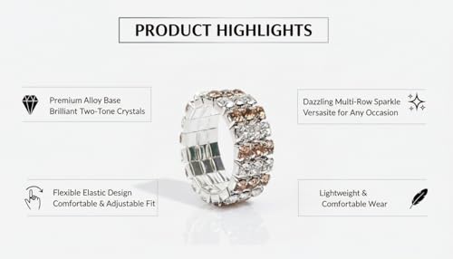 Sparkling Rhinestone Ring Set Trendy Elastic Rhinestone Crystal Stretch Ring Stackable Jewelry for Women Girls - color: 3 Rows Ring-Silver+White+Crystal Yellow
