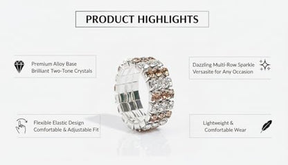 Sparkling Rhinestone Ring Set Trendy Elastic Rhinestone Crystal Stretch Ring Stackable Jewelry for Women Girls - color: 3 Rows Ring-Silver+White+Crystal Yellow