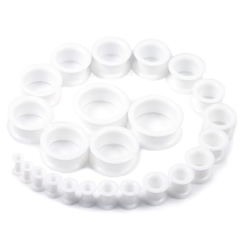 10G-25mm Thin & Thick Silicone Ear Gauges Tunnels Stretching Kit Double Flared Rubber Gauges Tunnels Plugs Flexible Soft Tunnels Earrings Gauge Kit for Women Men - color: Thick White 6G-25mm