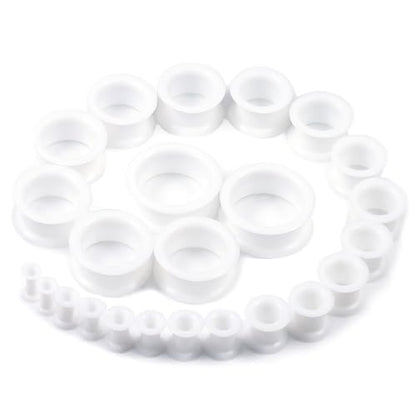 10G-25mm Thin & Thick Silicone Ear Gauges Tunnels Stretching Kit Double Flared Rubber Gauges Tunnels Plugs Flexible Soft Tunnels Earrings Gauge Kit for Women Men - color: Thick White 6G-25mm