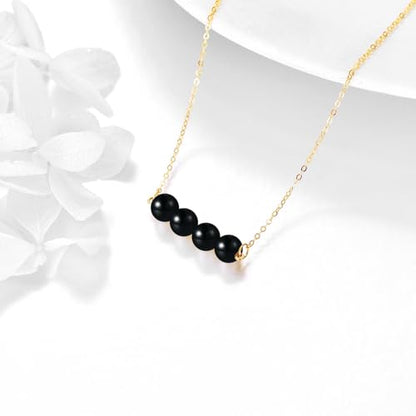 KECHO 14K Real Gold Beads Pendant Necklace Solid Yellow Gold Jewelry Anniversary Birthday Gifts for Women - color: Black Onyx 4