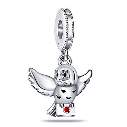 LIGHTDOG 925 Sterling Silve Charms fits Pandora Bracelets Necklace,5A Zircon Dangle Pendant Bead,Mother's Day Gift Jewelry Beads for Women - style: Owl Hedwig Charm