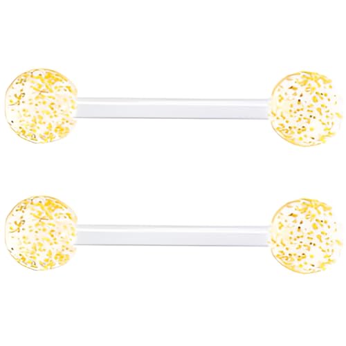 Sequin Barbell Piercing Set for Women Men 14 G Acrylic Hypoallergenic Tongue Ring Jewellery Cute Nipple Rings Piercings Bars Kit Clear Rod Long Body Jewelry 2 pcs Length 12 MM - color: Yellow, size: 12 mm