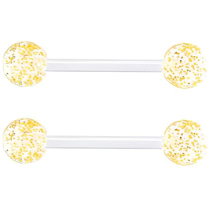 Sequin Barbell Piercing Set for Women Men 14 G Acrylic Hypoallergenic Tongue Ring Jewellery Cute Nipple Rings Piercings Bars Kit Clear Rod Long Body Jewelry 2 pcs Length 12 MM - color: Yellow, size: 16 mm