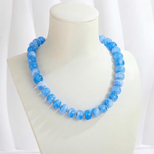 Chunky Colorful Choker Necklace for Women - Summer Beach Round Resin Beads Necklace, Trendy Statement Summer Beach Jewelry Birthday Gifts for Vacation Holiday - color: 14mm Blue Beads