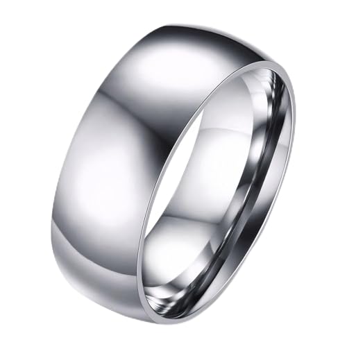 TTVOVO Mens Basic Ring Wedding Bands 2MM 4MM 6MM 8MM 10MM Stainless Steel Simple Rings for Men Women Silver/Black/Blue Engagement Band Plain Domed High Polished Comfort Fit Jewelry Gifts US Size 4-14 - color: Silver, 8MM Width