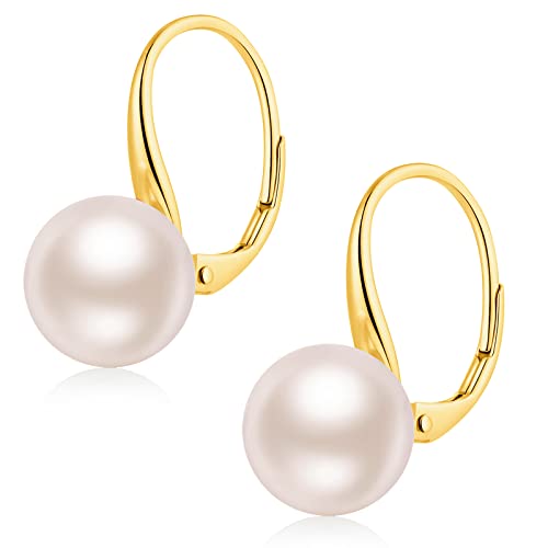 Pearl Earrings for Women Pearl Leverback Earrings 925 Sterling Silver - color: B4-yellow