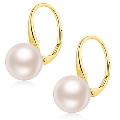 Pearl Earrings for Women Pearl Leverback Earrings 925 Sterling Silver - color: B4-yellow