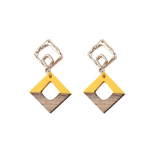 Retro Wooden Resin Geometric Bar Drop Dangle Earrings Layered Leopard for Women Polymer Clay Lightweight Statement Jewelry - style: 9