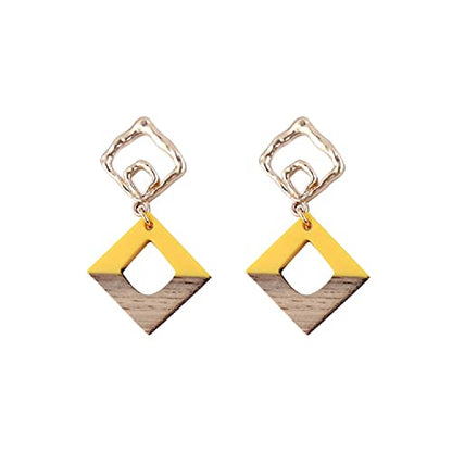 Retro Wooden Resin Geometric Bar Drop Dangle Earrings Layered Leopard for Women Polymer Clay Lightweight Statement Jewelry - style: 9