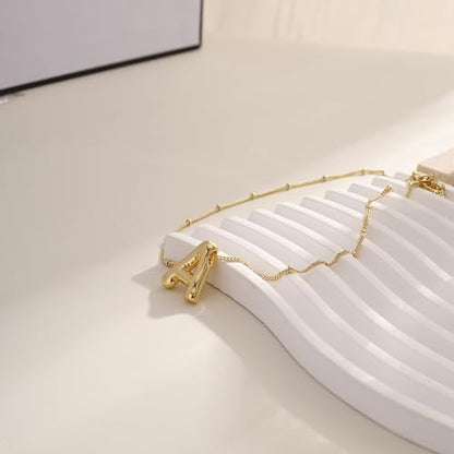 Ewrkbrㅤ Initial Necklaces for Women, 14k Gold Plated Bubble Letter Necklace Chunky Gold Necklace Dainty Charm Initial Necklaces for Women Trendy Custom Preppy Stocking Stuff Necklace Christmas Gifts - color: Gold, style: O