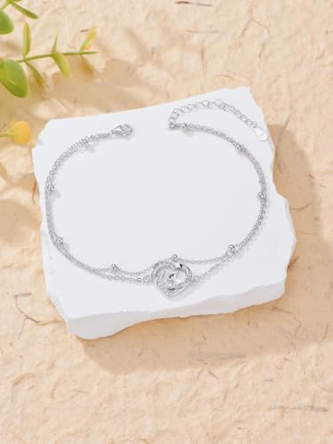 Dorunmo Initial Anklet 925 Sterling Silver Letter A-Z Layered Heart Anklet Beach Jewelry Birthday Gifts for Women - color: J