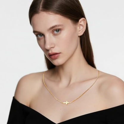 Gold Cross Necklace for Women, 18K Gold Plated Trendy Minimalist Cross Pendant Necklace, Dainty Chain Choker Necklace Faith Jewelry Gift - style: Cross-Shaped