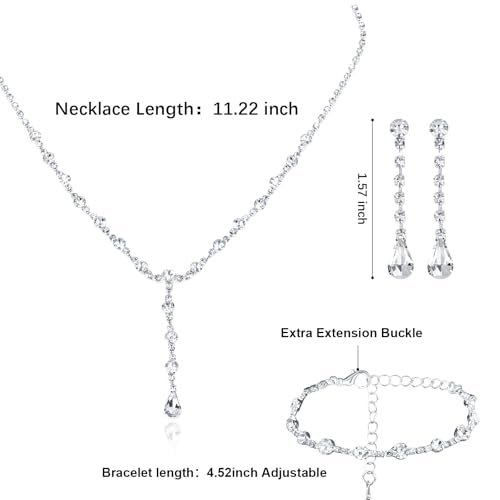 CAVETEE Jewelry Set - Prom Jewelry Crystal Bridal Necklace, Bracelet & Pendant Earring Jewelry Set for Women - style: Waterdrop crystal