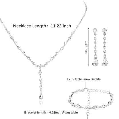 CAVETEE Jewelry Set - Prom Jewelry Crystal Bridal Necklace, Bracelet & Pendant Earring Jewelry Set for Women - style: Waterdrop crystal