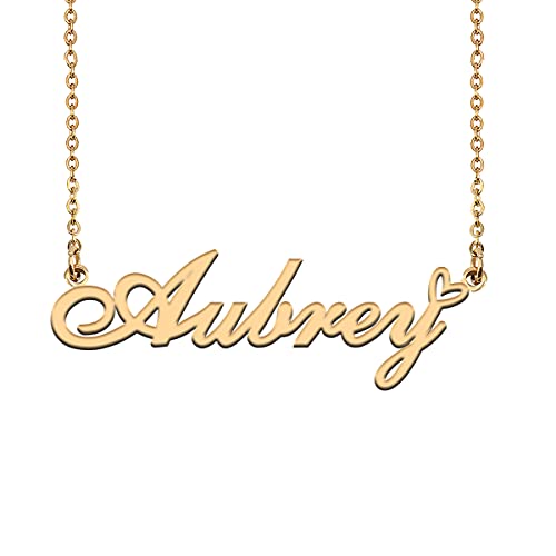 HUAN XUN Custom Name Necklace for Women Stainless Steel Customized Jewelry | 18k Gold Plated Nameplate Heart Pendant,Adjustable Delicate Chain,Personalized Gifts for Mother Day Christmas Birthday - color: Aubrey - Gold