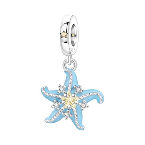 925 Sterling Silver Charms Bead for Bracelets Necklaces, Star Moon Crescent Sun Solar Pendent, Blue Ocean Starfish Shells Turtle Crab Starry Sea Cute Jewelry Birthday Gifts for Women Men - style: Starfish charms