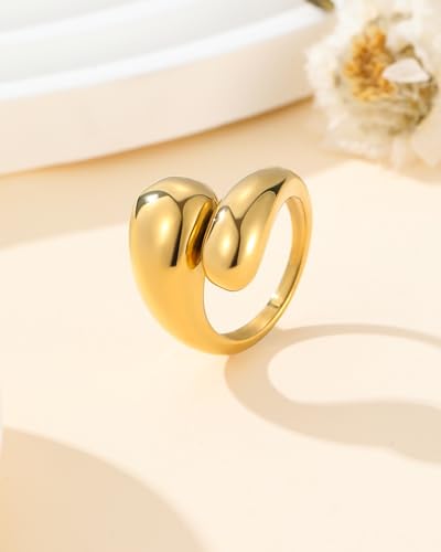 YeGieonr Gold Rings for Women Non Tarnish, 18K Gold Plated Stainless Steel North Star Signet Ring, Waterproof Dainty Pinky Statement Ring, Tarnish Free Gold Jewelry for Women - color: Waterdrop