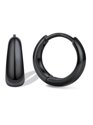 Bestyle Gold Huggies Earrings for Women Hypoallergenic 925 Sterling Silver Post Huggie Hoop Earrings Thick Lightweight Small Hoop Earrings 8/10/12/14mm - color: Black, size: 10mm