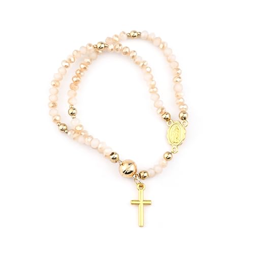 GAUEIOUR Catholic Rosary Beaded Bracelet for Women,Christian Prayer Beads with Alloy Cross & Virgin Mary Charm,Religious Faith Jewelry