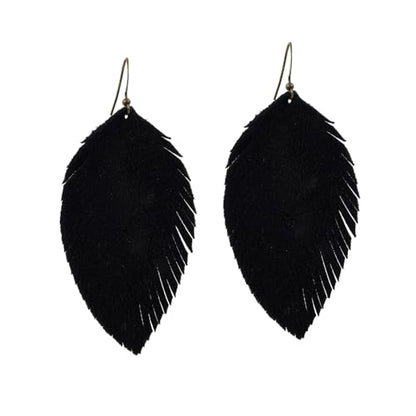 Handmade Genuine Leather Earrings for Women – Long Teardrop Boho Dangles, Lightweight Statement Fashion Jewelry - style: Autumns-Black