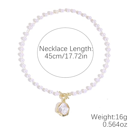 Chunky Pearl Necklaces for Women Chunky Baroque Pearl Beaded Gold Chain Link Pearls Pendant Necklace White Pearls Necklace Valentine's Day Jewelry Gifts Party Prom Birthday Outfits Accessorie - style: Pearl Necklace, Pearl Pendant