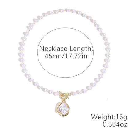 Chunky Pearl Necklaces for Women Chunky Baroque Pearl Beaded Gold Chain Link Pearls Pendant Necklace White Pearls Necklace Valentine's Day Jewelry Gifts Party Prom Birthday Outfits Accessorie - style: Pearl Necklace, Pearl Pendant