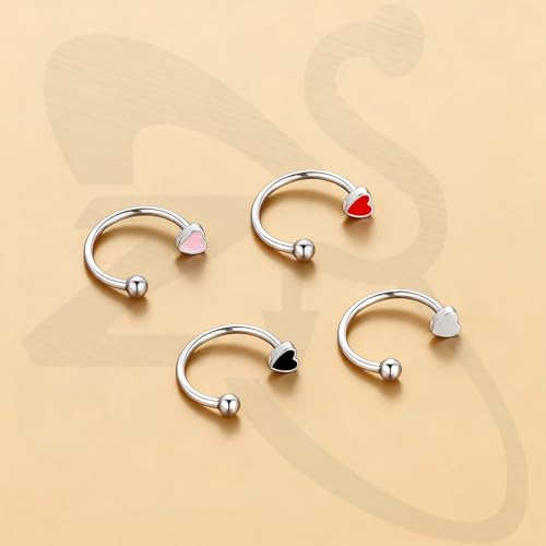 ZS 4Pcs Stainless Steel Heart Lip Rings Hoops Piercing, 16G C-shape U-shape Lip Rings, Internally Threaded Cartilage Helix Daith Earrings Jewelry for Women Men - color: C-shape Lip Rings, size: diameter:10mm