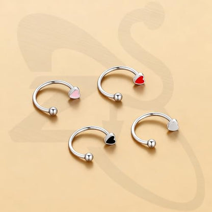 ZS 4Pcs Stainless Steel Heart Lip Rings Hoops Piercing, 16G C-shape U-shape Lip Rings, Internally Threaded Cartilage Helix Daith Earrings Jewelry for Women Men - color: C-shape Lip Rings, size: diameter:12mm