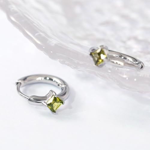 316L Surgical Steel Birthstone Hoop Earrings for Women | Lightweight, 5A Cubic Zirconia, Hypoallergenic, Lead & Nickel Free, 8mm Huggie Hoops - color: Silver: 08. August (Peridot)