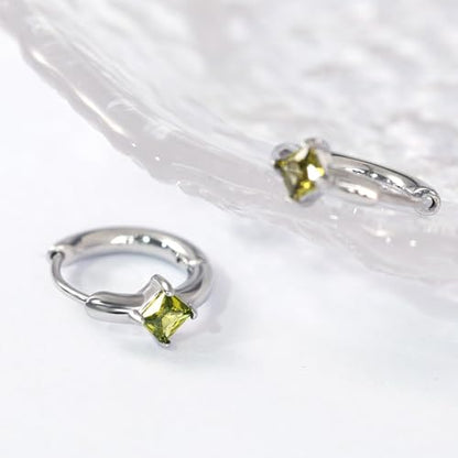 316L Surgical Steel Birthstone Hoop Earrings for Women | Lightweight, 5A Cubic Zirconia, Hypoallergenic, Lead & Nickel Free, 8mm Huggie Hoops - color: Silver: 08. August (Peridot)