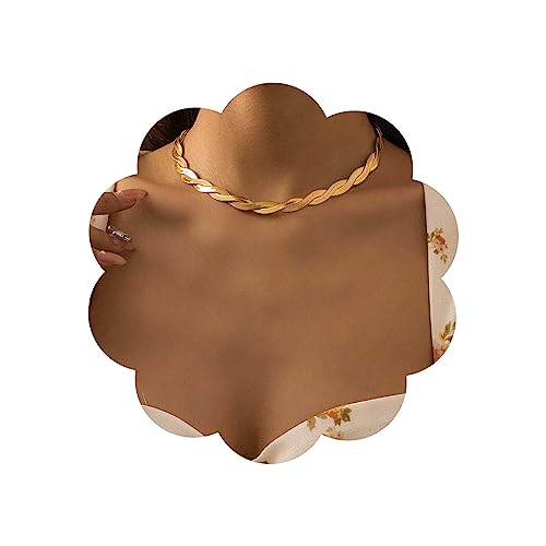 Gold Snake Chain Necklace Double Layer Twist Herringbone Choker Necklace Flat Herringbone Chain Necklace Layered Knot Snake Chain Collar Necklace Jewelry for Women Girls - color: Gold