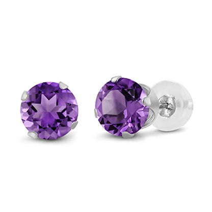 Gem Stone King 14K Gold Gemstone Birthstone Stud Earrings For Women Men | 4MM Round Cut | Solitaire Gold Studs with Secure Backs | Fine Jewelry for Her Him Mom Dad Wife - color: Amethyst-February