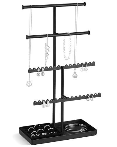 Lolalet 4-Tier Jewelry Organizer Stand, Metal Jewellery Holder, Dresser Display Rack for Necklace Earring Bracelets Rings, Gift for Women Girls -Black - color: Black, size: 4-Tier