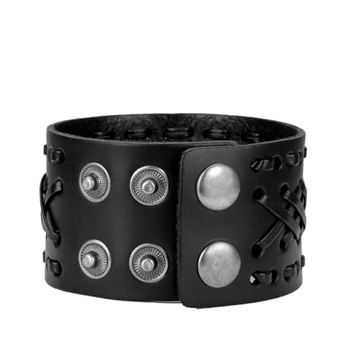 JAOYU Punk Leather Cuff Bracelet Goth Leather Wristband Rock Bracelet Biker Bracelet for Men Leather Armband Black Handmade Jewelry - color: Alloy Leather Bracelet