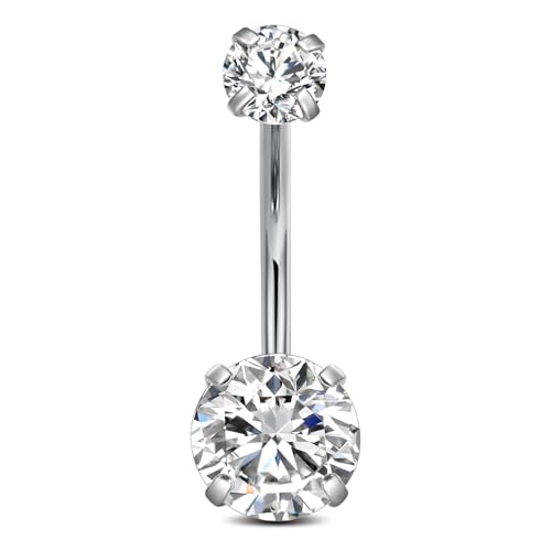 FECTAS 14g Belly Button Rings Surgical Steel CZ Petite Navel Ring for Women Body Piercing Jewelry Petite select Barbell Len 6mm 8mm 10mm 12mm 14mm Silver - style: silver-1pcs-14mm bar
