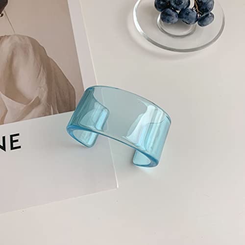 Pingyongchang Colorful Acrylic Resin Geometric Simple Open Bracelet Transparent Wide Cuff Bangle for Women Jewelry Gift - color: Blue