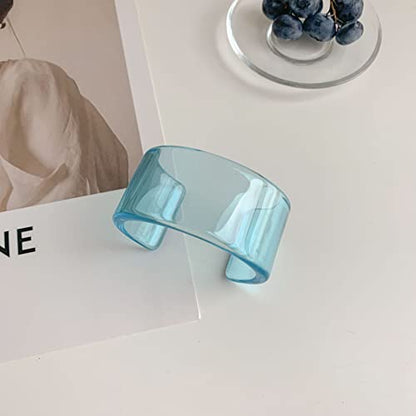 Pingyongchang Colorful Acrylic Resin Geometric Simple Open Bracelet Transparent Wide Cuff Bangle for Women Jewelry Gift - color: Blue