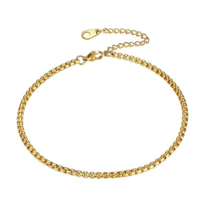 ChainsHouse Ankle Bracelets for Women, Stainless Steel Beaded Chain Ankle Bracelet, Womens Heart Anklets for Summer Beach Jewelry Gifts - color: H: box-3mm-gold